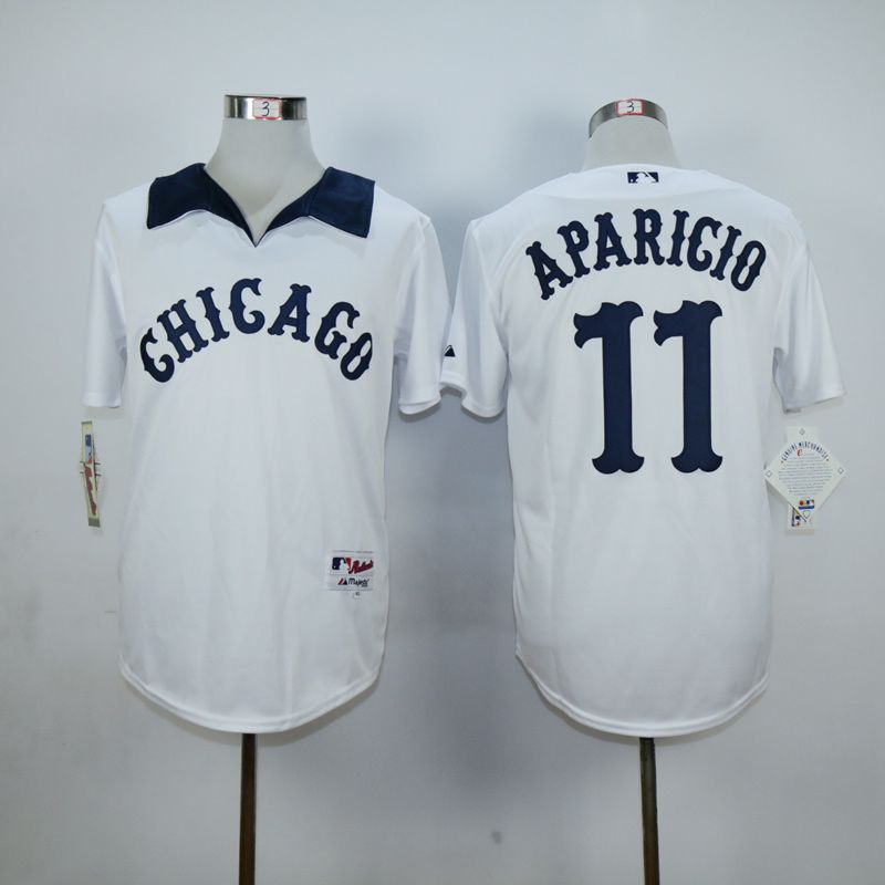 Men Chicago White Sox #11 Aparicio White Throwback MLB Jerseys->chicago white sox->MLB Jersey
